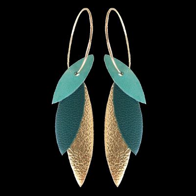 BOUCLES CREOLES JOSEPHA DEMISEL TURQUOISE/VERT FORET/OR