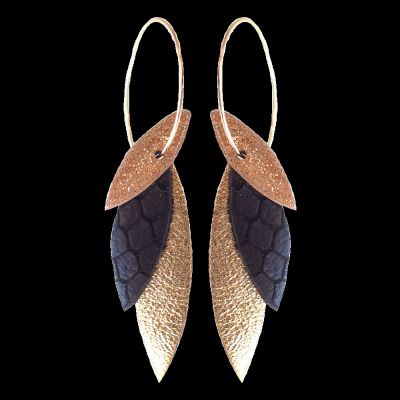 BOUCLES CREOLES JOSEPHA DEMISELNUDE PAILLETE/NOIR CROCO/OR