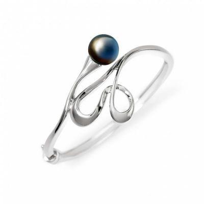Bracelet Jonc argent massif perles de Tahiti
