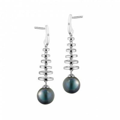 Boucles d'oreilles argent massif perles de Tahiti et diamants