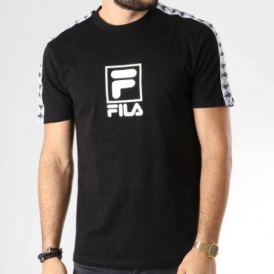 FILA - TEE SHIRT BANDE BRODÉE RAIS 682375 NOIR BLANC