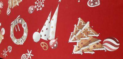 Nappe de Noël fond rouge 100% coton 140 x 250