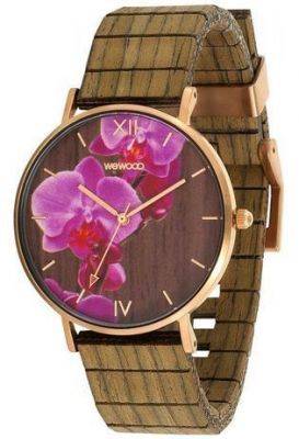 Montre dame bois motifs fleurs