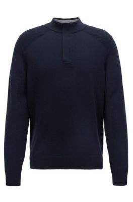 Pull Col cheminée Zippé Coton/Laine Marine