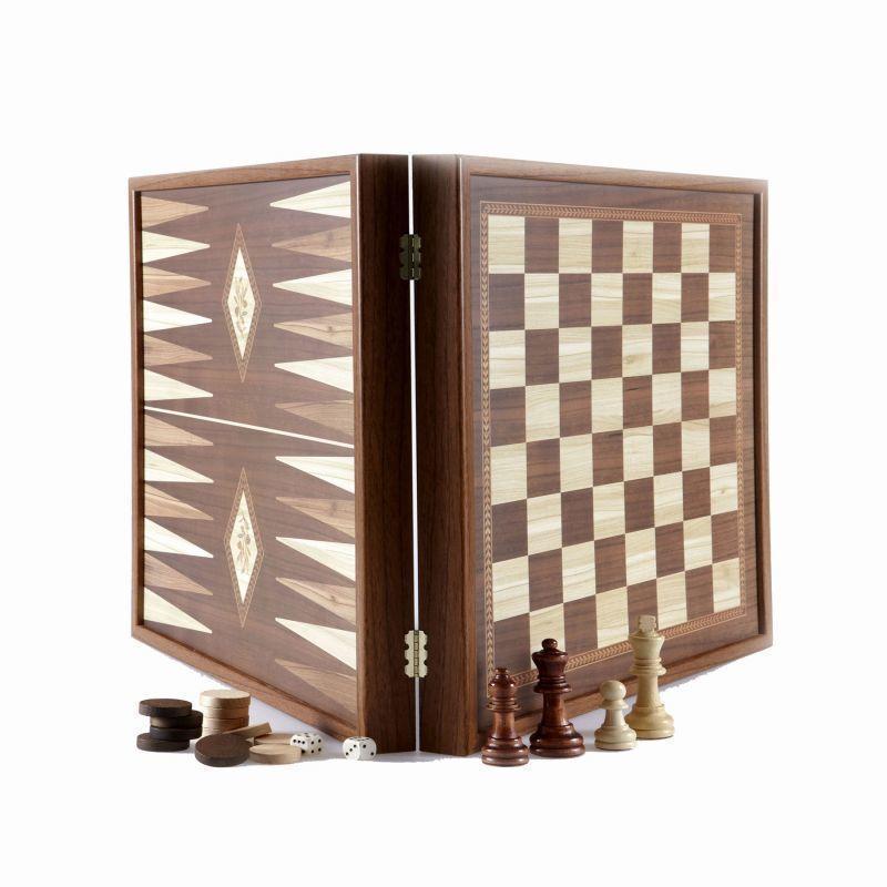Coffret échecs backgammon noyer 41 cm bois multicolore