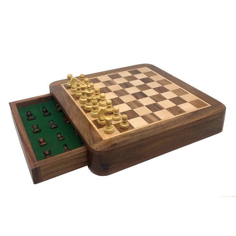 Jeu d'échecs magnétique avec tiroir en bois (25 cm)