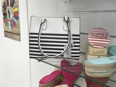 FELIZE Sac à main blanc rayures bleus