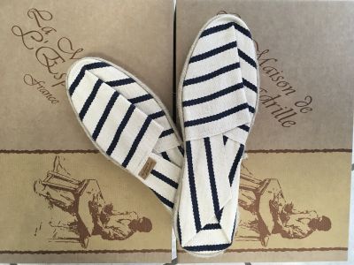 Espadrilles toile blanche rayures bleus