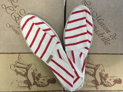 Espadrilles toile blanche rayures rouges
