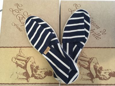 Espadrille toile marine rayures blanches