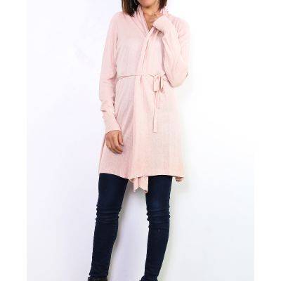 Gilet long à nouer rose poudré