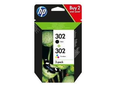 HP 302 - pack de 2 - noir,couleur (cyan,magenta,jaune) - originale